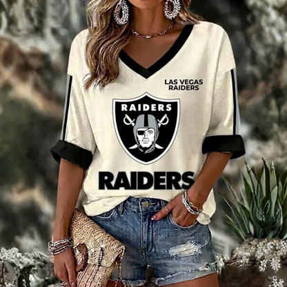 [SPECIAL OFFER] NEW CUSTOMIZED NFL07 LVR LAS VEGAS RAIDERS WOMEN'S HEART V-NECK LONG SLEEVE SHIRT