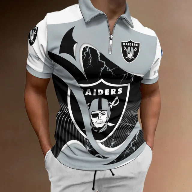 [SPECIAL OFFER] NEW CUSTOMIZED NFL07 LVR LAS VEGAS RAIDERS ZIP POLO SHIRT