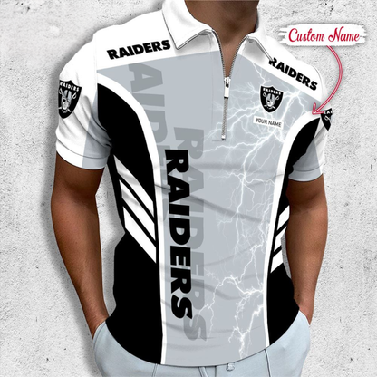 [SPECIAL OFFER] NEW CUSTOMIZED NFL07 LVR LAS VEGAS RAIDERS ZIP POLO SHIRT