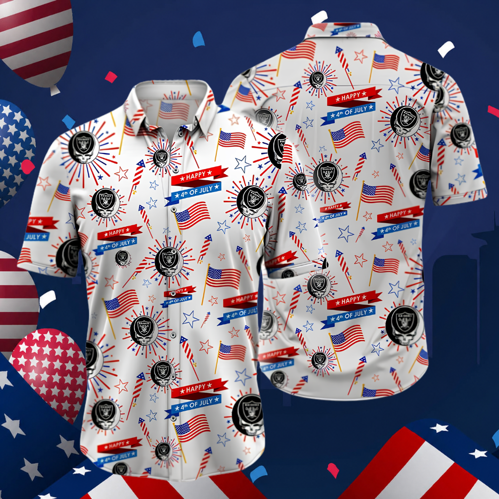 [SPECIAL OFFER] NEW CUSTOMIZED NFL07 LVR LAS VEGAS RAIDERS PATRIOTIC 250 USA HAWAIIAN SHIRT