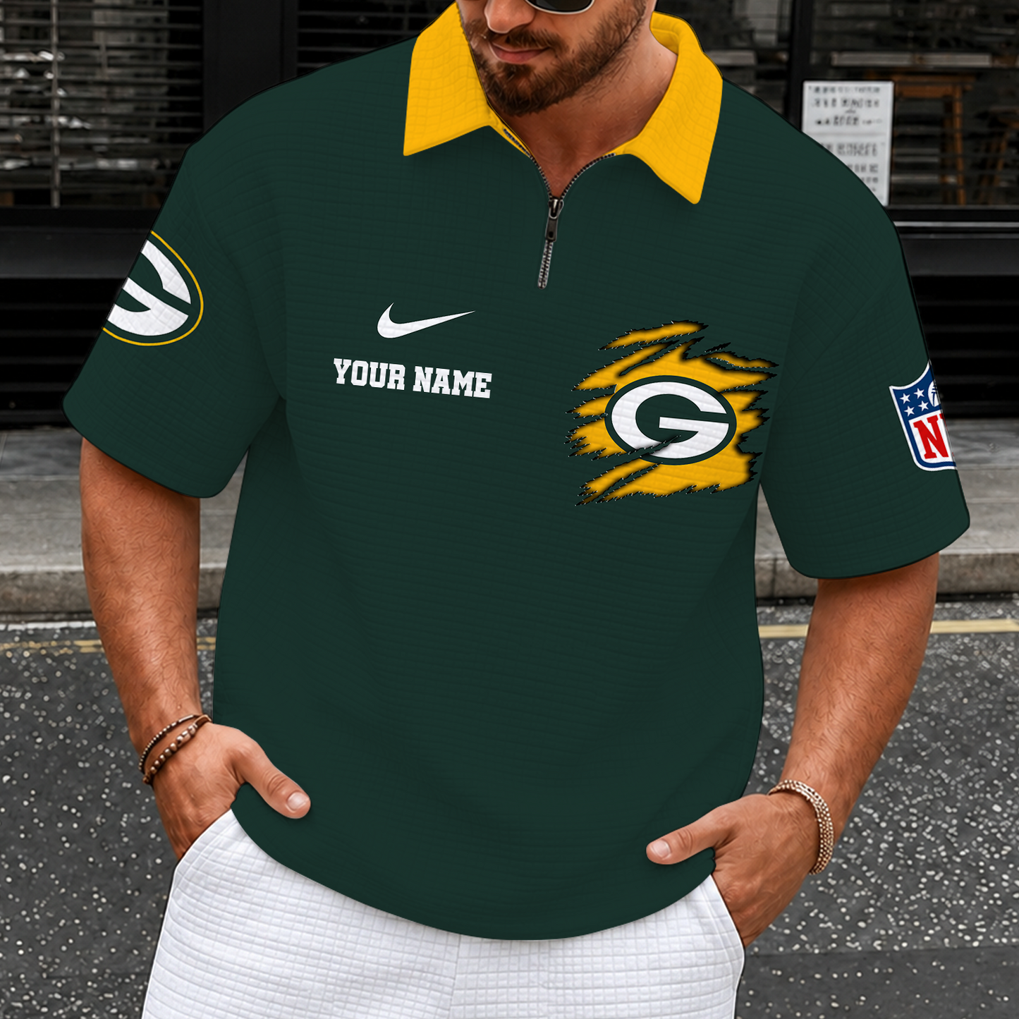[SPECIAL OFFER] NEW CUSTOMIZED NFL08 GBP GREEN BAY PACKERS QUARTER-ZIP POLO SHIRT
