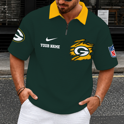 [SPECIAL OFFER] NEW CUSTOMIZED NFL08 GBP GREEN BAY PACKERS QUARTER-ZIP POLO SHIRT