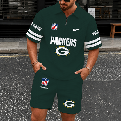 [SPECIAL OFFER] NEW CUSTOMIZED NFL08 GBP GREEN BAY PACKERS QUARTER-ZIP POLO SHIRT & SHORTS SET