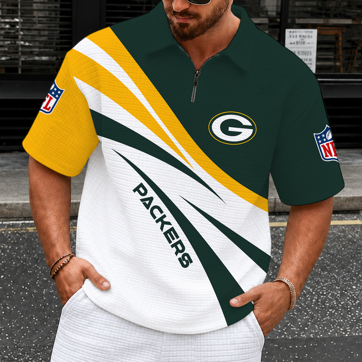 [SPECIAL OFFER] NEW CUSTOMIZED NFL08 GBP GREEN BAY PACKERS QUARTER-ZIP POLO SHIRT