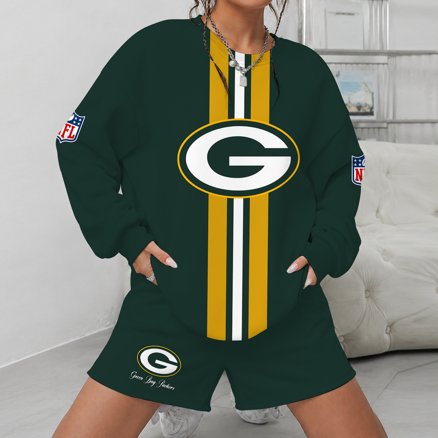 [SPECIAL OFFER] NEW CUSTOMIZED NFL08 GBP GREEN BAY PACKERS UNISEX SWEATSHIRT & SHORTS SET