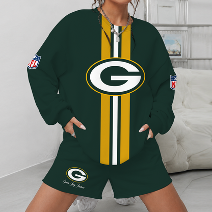 [SPECIAL OFFER] NEW CUSTOMIZED NFL08 GBP GREEN BAY PACKERS UNISEX SWEATSHIRT & SHORTS SET