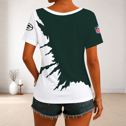 [SPECIAL OFFER] NEW CUSTOMIZED NFL08 GBP GREEN BAY PACKERS V-NECK FEMALE SHIRT