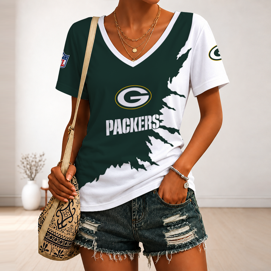 [SPECIAL OFFER] NEW CUSTOMIZED NFL08 GBP GREEN BAY PACKERS V-NECK FEMALE SHIRT
