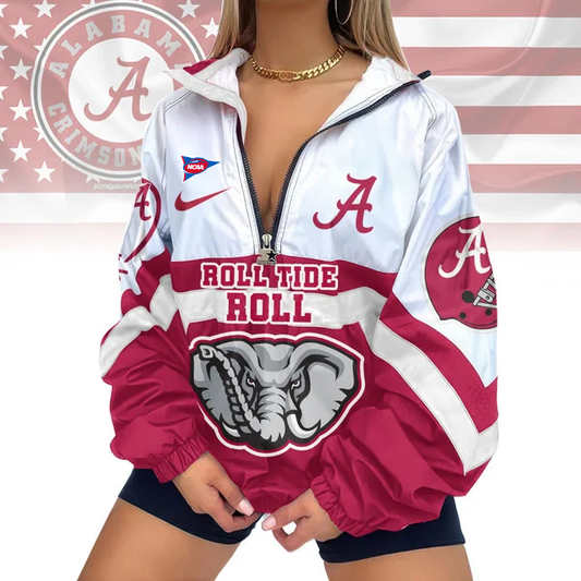 LIMITED EDITION - NEW CUSTOMIZED FBS NCAA08 ABC AB CRIMSON TIDE V-NECK ZIPPER SWEATSHIRT JACKET