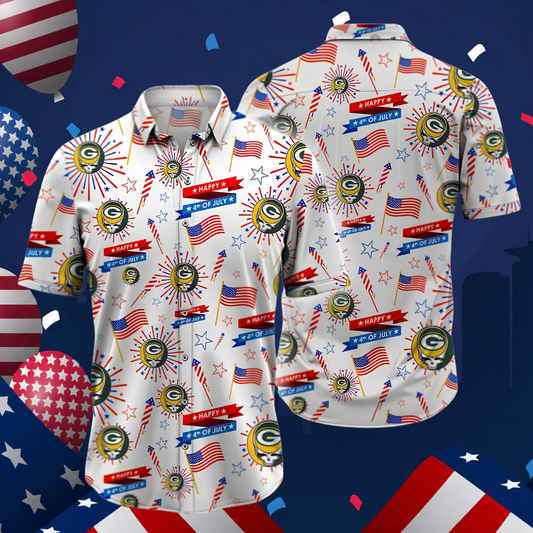 [SPECIAL OFFER] NEW CUSTOMIZED NFL08 GBP GREEN BAY PACKERS PATRIOTIC 250 USA HAWAIIAN SHIRT