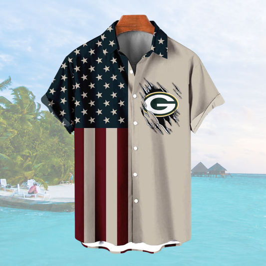 [SPECIAL OFFER] NEW CUSTOMIZED NFL08 GBP GREEN BAY PACKERS PATRIOTIC 250 USA HAWAIIAN SHIRT