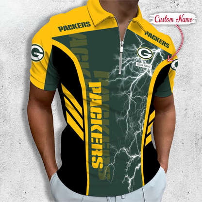 [SPECIAL OFFER] NEW CUSTOMIZED NFL08 GBP GREEN BAY PACKERS ZIP POLO SHIRT