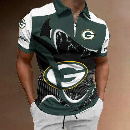 [SPECIAL OFFER] NEW CUSTOMIZED NFL08 GBP GREEN BAY PACKERS ZIP POLO SHIRT