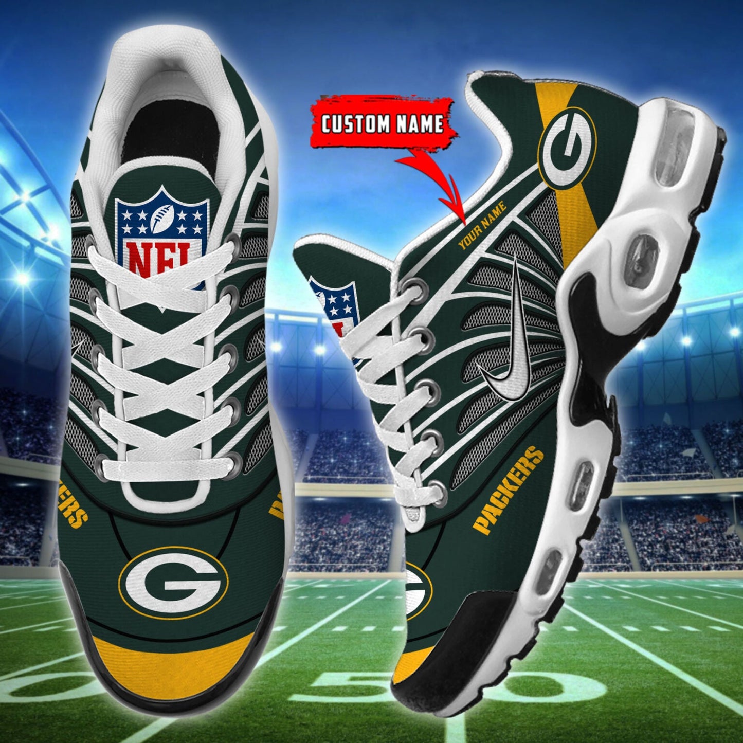 [SPECIAL OFFER] NEW CUSTOMIZED NFL08 GBP GREEN BAY PACKERS AIR MAX PLUS SNEAKERS