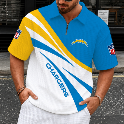 [SPECIAL OFFER] NEW CUSTOMIZED NFL09 LAC LOS ANGELES CHARGERS QUARTER-ZIP POLO SHIRT