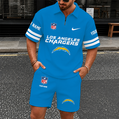 [SPECIAL OFFER] NEW CUSTOMIZED NFL09 LAC LOS ANGELES CHARGERS QUARTER-ZIP POLO SHIRT & SHORTS SET