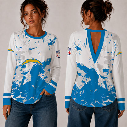 [SPECIAL OFFER] NEW CUSTOMIZED NFL09 LAC LOS ANGELES CHARGERS WOMEN'S BACK V-CUT LONG-SLEEVE SHIRT