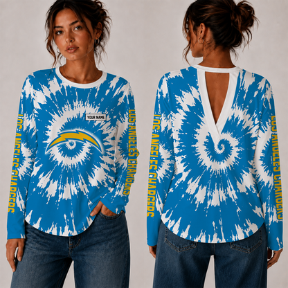 [SPECIAL OFFER] NEW CUSTOMIZED NFL09 LAC LOS ANGELES CHARGERS WOMEN'S BACK V-CUT LONG-SLEEVE SHIRT