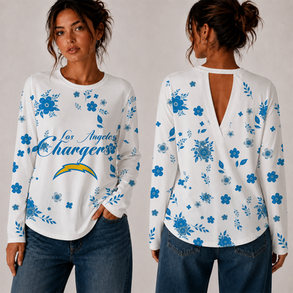 [SPECIAL OFFER] NEW CUSTOMIZED NFL09 LAC LOS ANGELES CHARGERS WOMEN'S BACK V-CUT LONG-SLEEVE SHIRT