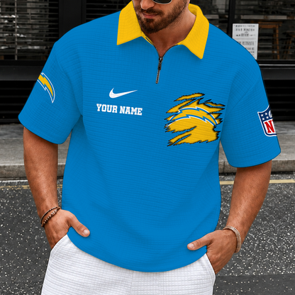 [SPECIAL OFFER] NEW CUSTOMIZED NFL09 LAC LOS ANGELES CHARGERS QUARTER-ZIP POLO SHIRT