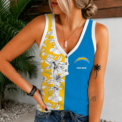 [SPECIAL OFFER] NEW CUSTOMIZED NFL09 LAC LOS ANGELES CHARGERS WOMEN'S V-NECK TANK TOP