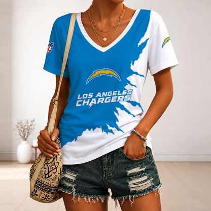 [SPECIAL OFFER] NEW CUSTOMIZED NFL09 LAC LOS ANGELES CHARGERS V-NECK FEMALE SHIRT