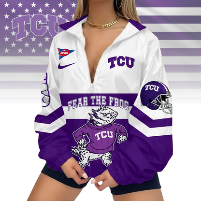 LIMITED EDITION - NEW CUSTOMIZED FBS NCAA09 THF TC HORNED FROGS V-NECK ZIPPER SWEATSHIRT JACKET