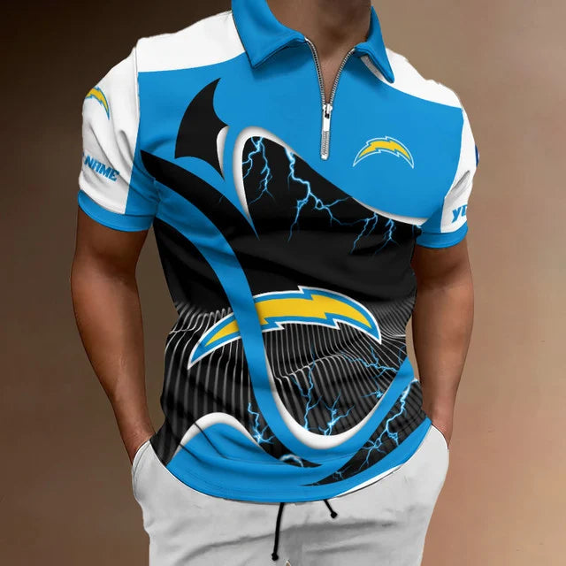 [SPECIAL OFFER] NEW CUSTOMIZED NFL09 LAC LOS ANGELES CHARGERS ZIP POLO SHIRT
