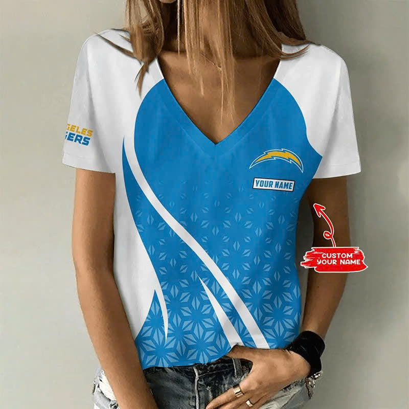 [SPECIAL OFFER] NEW CUSTOMIZED NFL09 LAC LOS ANGELES CHARGERS V-NECK FEMALE SHIRT