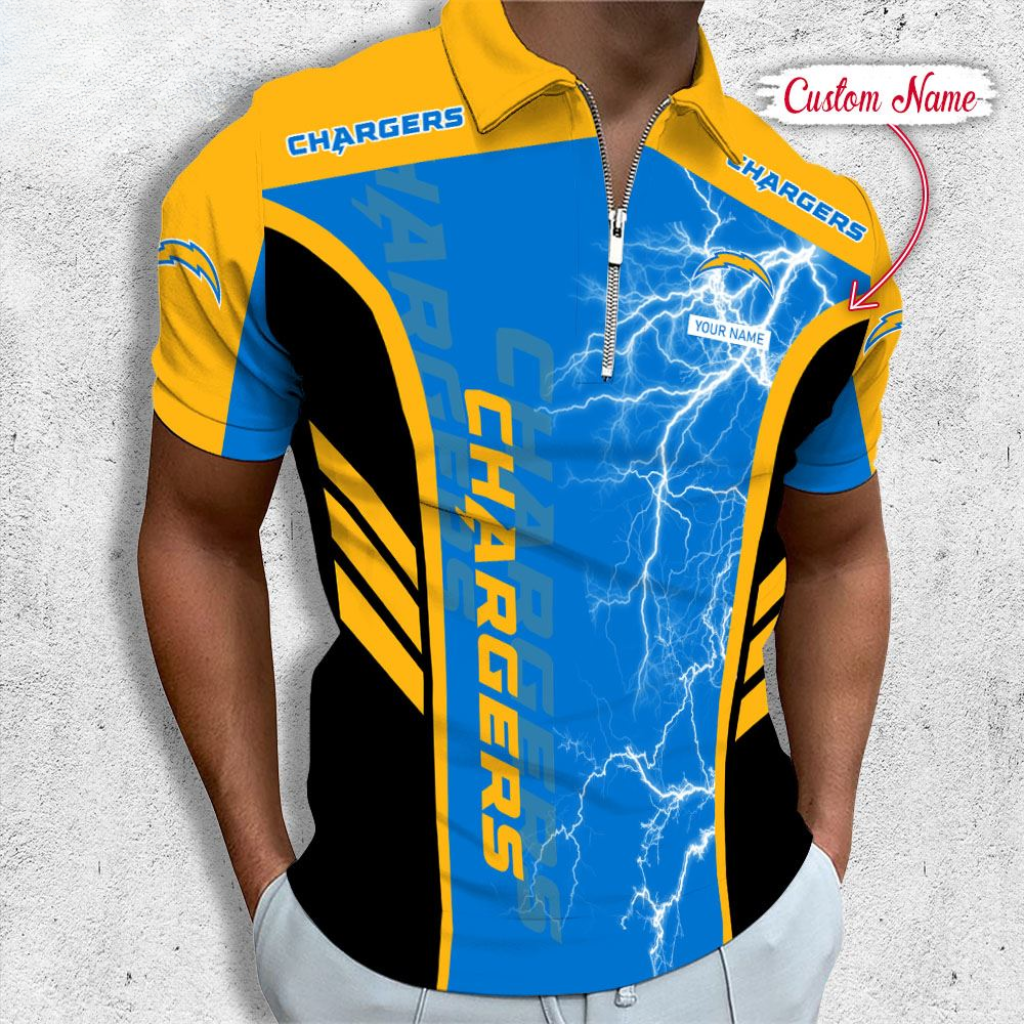[SPECIAL OFFER] NEW CUSTOMIZED NFL09 LAC LOS ANGELES CHARGERS ZIP POLO SHIRT
