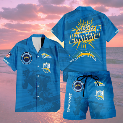 [SPECIAL OFFER] NEW CUSTOMIZED NFL09 LAC LOS ANGELES CHARGERS UNISEX HAWAIIAN SHIRT & SHORTS SET