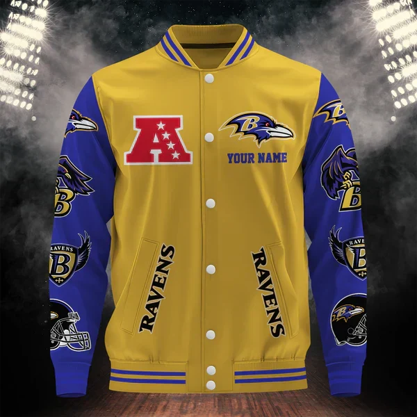 [SPECIAL OFFER] NEW CUSTOMIZED NFL28 BTR BALTIMORE RAVENS BASEBALL JACKET