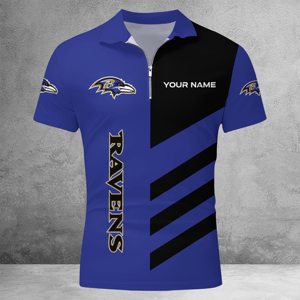 [SPECIAL OFFER] NEW CUSTOMIZED NFL28 BTR BALTIMORE RAVENS ZIP POLO SHIRT