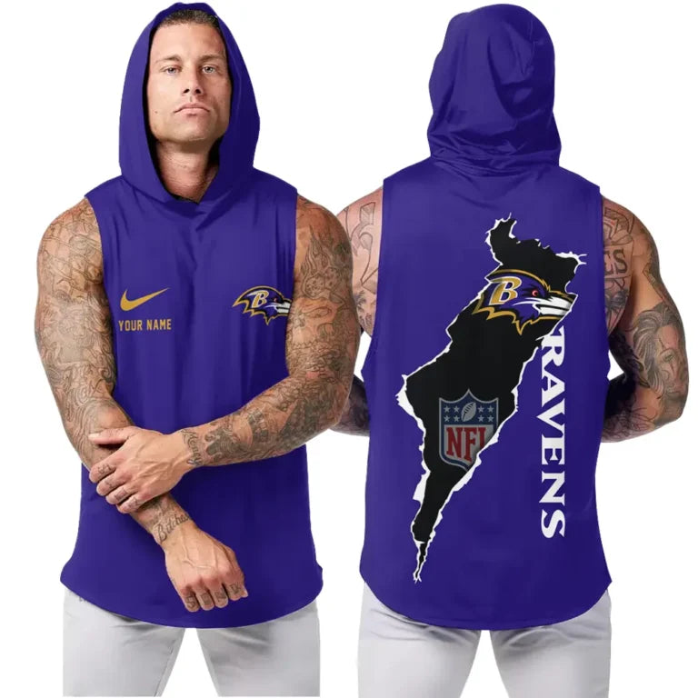[SPECIAL OFFER] NEW CUSTOMIZED NFL28 BTR BALTIMORE RAVENS HOODED TANK TOP