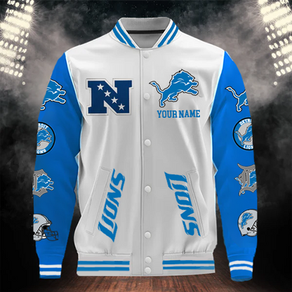 [SPECIAL OFFER] NEW CUSTOMIZED NFL04 DTL DETROIT LIONS BASEBALL JACKET