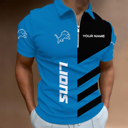 [SPECIAL OFFER] NEW CUSTOMIZED NFL04 DTL DETROIT LIONS ZIP POLO SHIRT