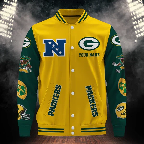 [SPECIAL OFFER] NEW CUSTOMIZED NFL08 GBP GREEN BAY PACKERS BASEBALL JACKET