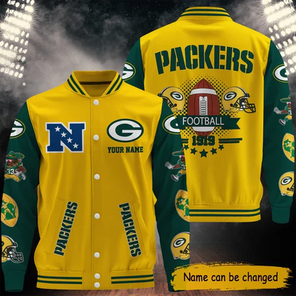 [SPECIAL OFFER] NEW CUSTOMIZED NFL08 GBP GREEN BAY PACKERS BASEBALL JACKET