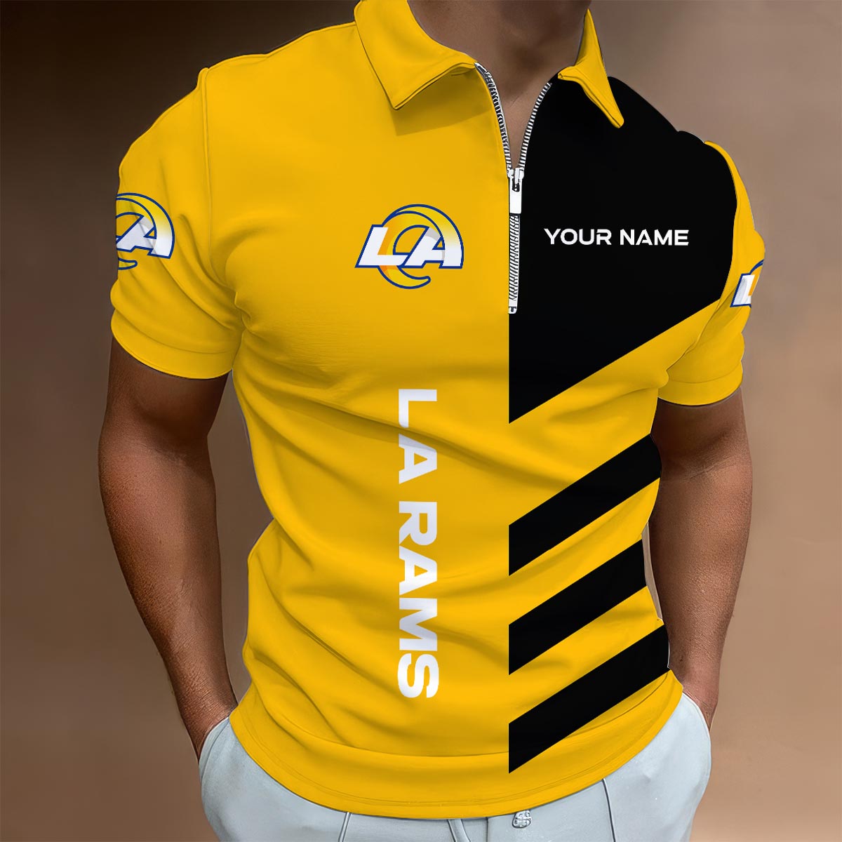 [SPECIAL OFFER] NEW CUSTOMIZED NFL22 LAR LOS ANGELES RAMS ZIP POLO SHIRT
