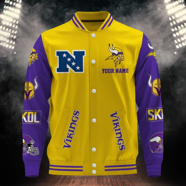 [SPECIAL OFFER] NEW CUSTOMIZED NFL05 MVK MINNESOTA VIKINGS BASEBALL JACKET