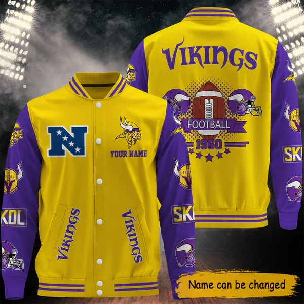 [SPECIAL OFFER] NEW CUSTOMIZED NFL05 MVK MINNESOTA VIKINGS BASEBALL JACKET