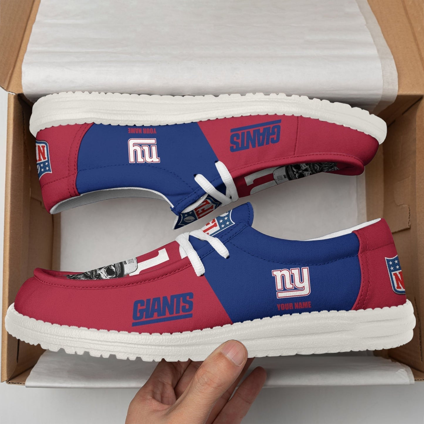 [SPECIAL OFFER] NEW CUSTOMIZED NFL32 NYG NEW YORK GIANTS LOAFER SHOES