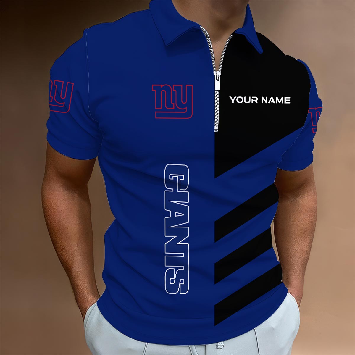 [SPECIAL OFFER] NEW CUSTOMIZED NFL32 NYG NEW YORK GIANTS ZIP POLO SHIRT