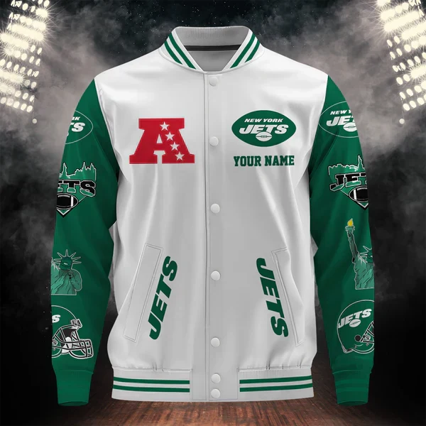 [SPECIAL OFFER] NEW CUSTOMIZED NFL25 NYJ NEW YORK JETS BASEBALL JACKET
