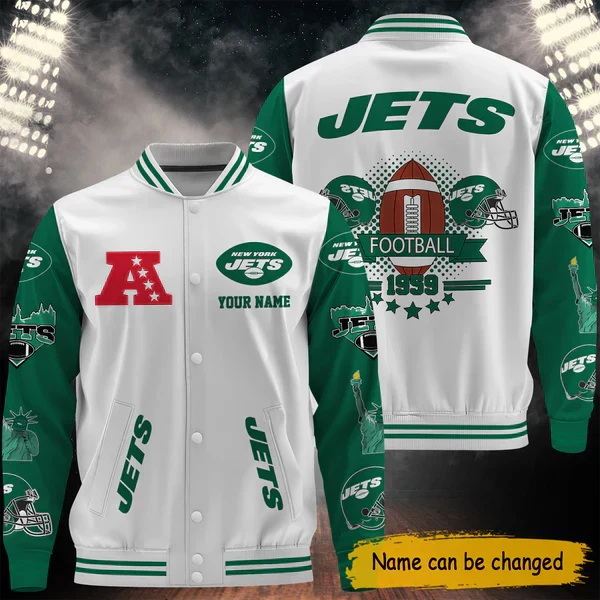 [SPECIAL OFFER] NEW CUSTOMIZED NFL25 NYJ NEW YORK JETS BASEBALL JACKET
