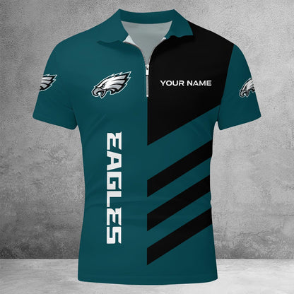 [SPECIAL OFFER] NEW CUSTOMIZED NFL02 PPE PHILADELPHIA EAGLES ZIP POLO SHIRT