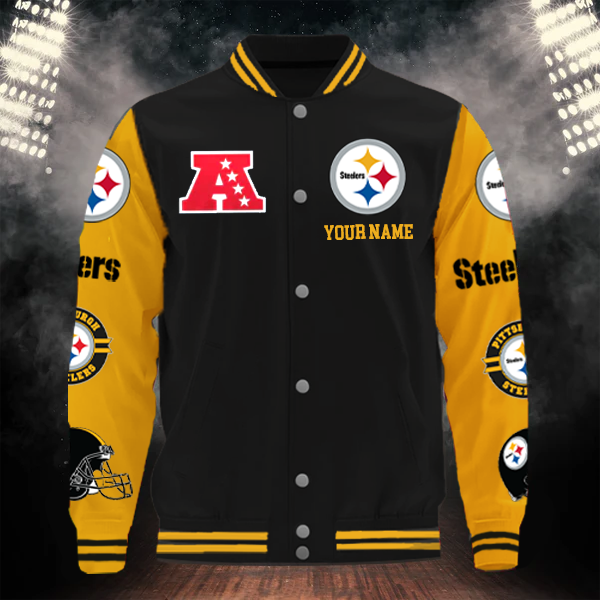 [SPECIAL OFFER] NEW CUSTOMIZED NFL14 PSB PITTSBURGH STEELERS BASEBALL JACKET
