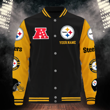 [SPECIAL OFFER] NEW CUSTOMIZED NFL14 PSB PITTSBURGH STEELERS BASEBALL JACKET