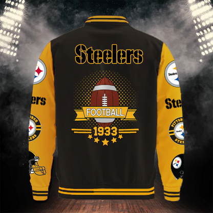 [SPECIAL OFFER] NEW CUSTOMIZED NFL14 PSB PITTSBURGH STEELERS BASEBALL JACKET