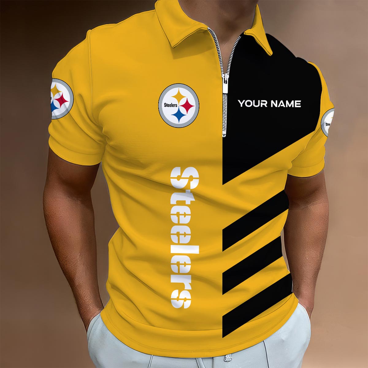 [SPECIAL OFFER] NEW CUSTOMIZED NFL14 PSB PITTSBURGH STEELERS ZIP POLO SHIRT